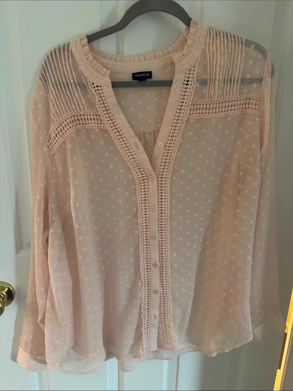 torrid Pale Blush Sheer Swiss Dot Button-Up Blouse